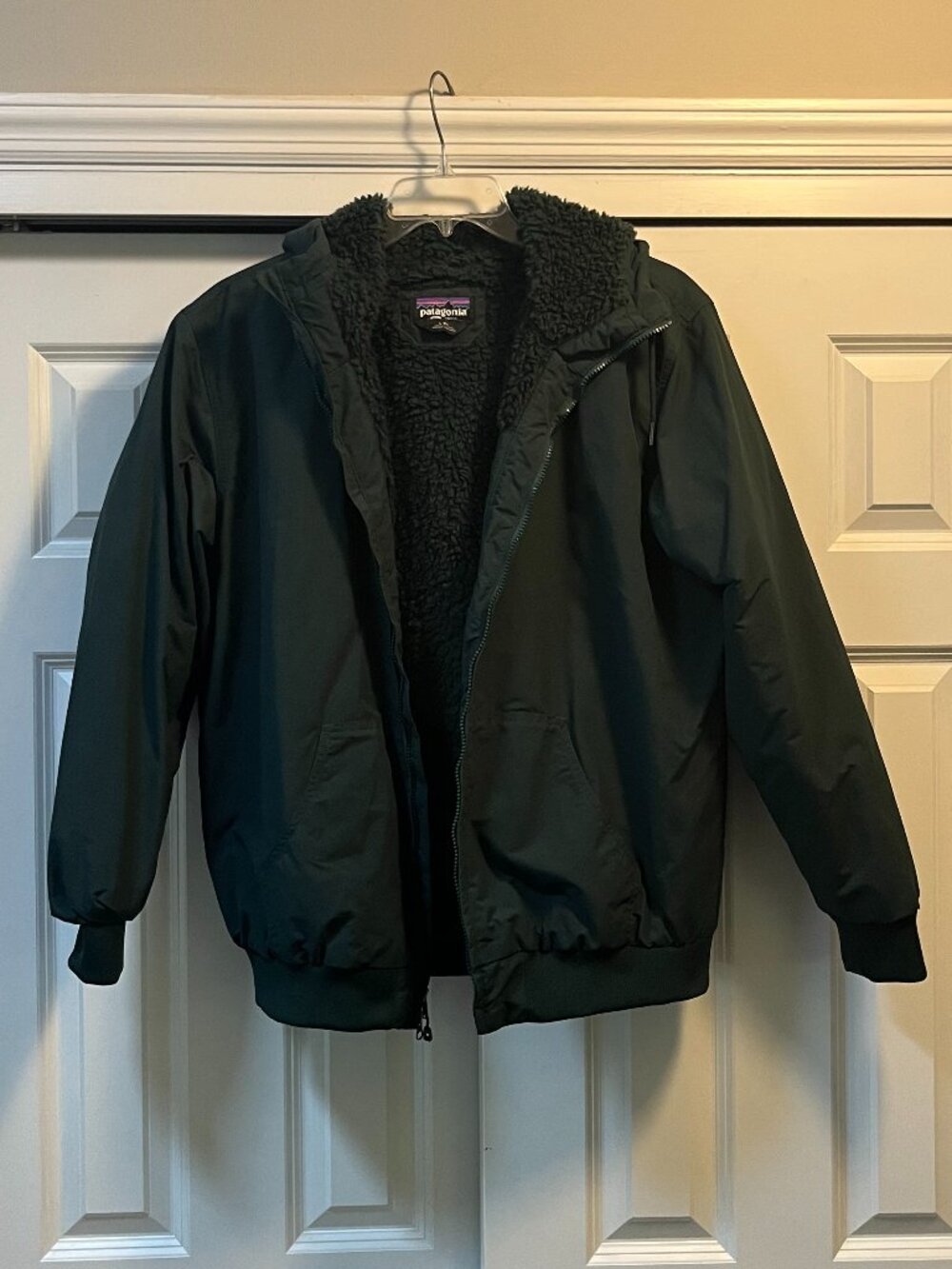 Patagonia Parka Jacket Mens Large Green Fleece Lined Hooded Insulated
